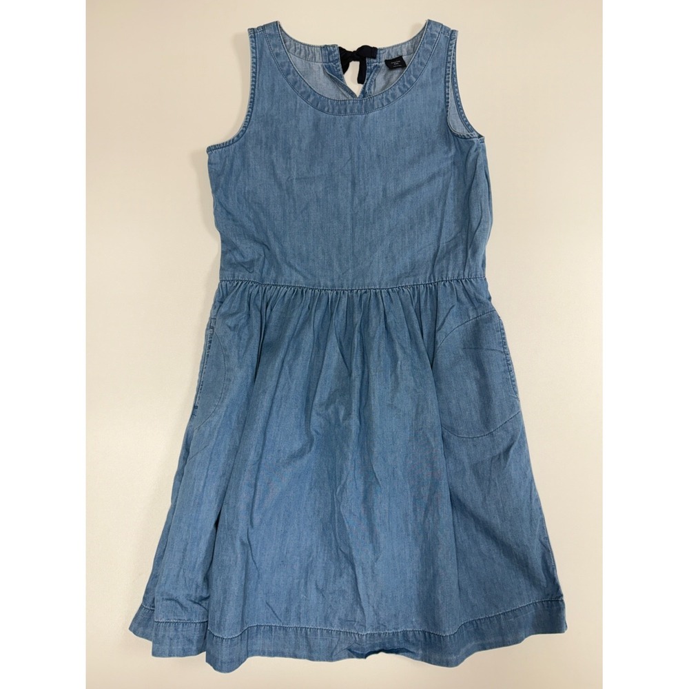 GapKids Chambray Denim Dress Keyhole Back Bow Girls Size XXL